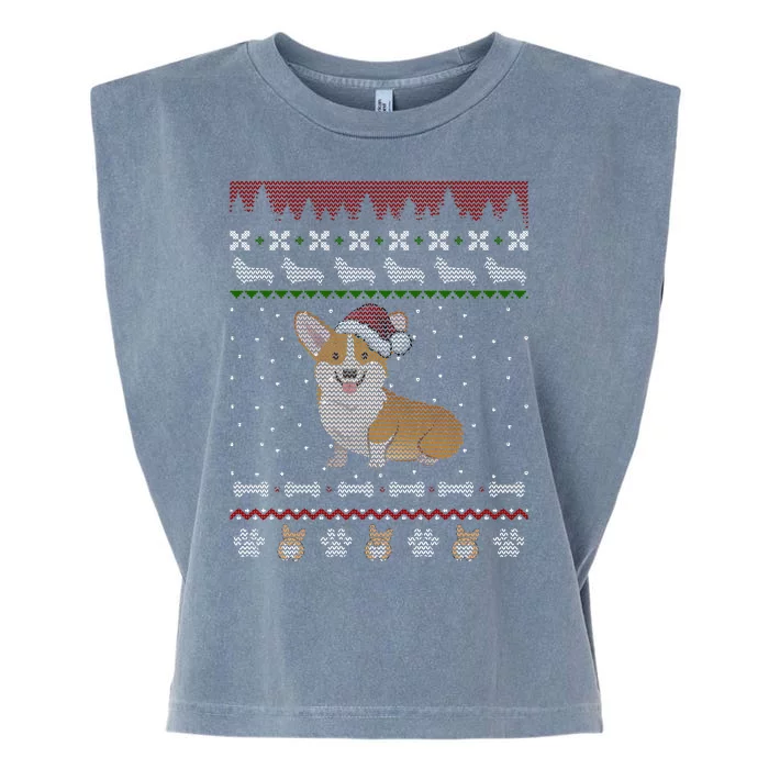 Cute Corgi Ugly Christmas Sweater Design Garment-Dyed Women's Muscle Tee