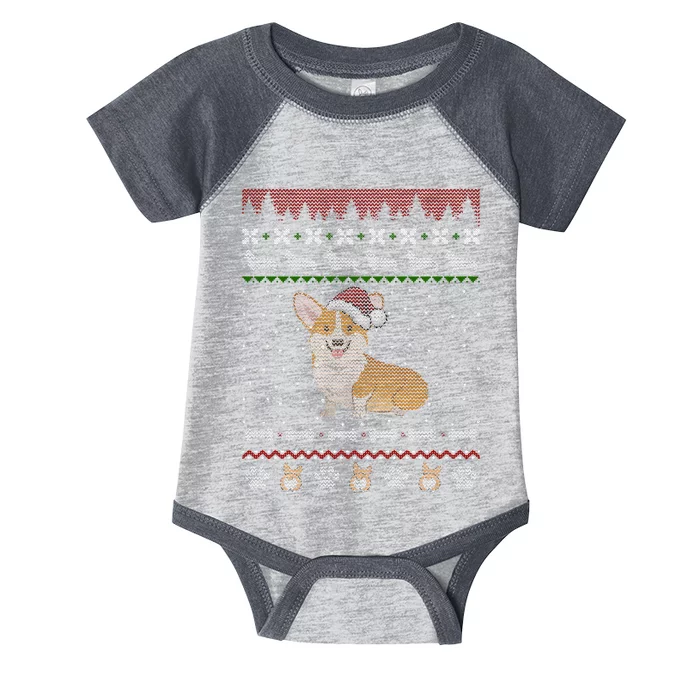 Cute Corgi Ugly Christmas Sweater Design Infant Baby Jersey Bodysuit