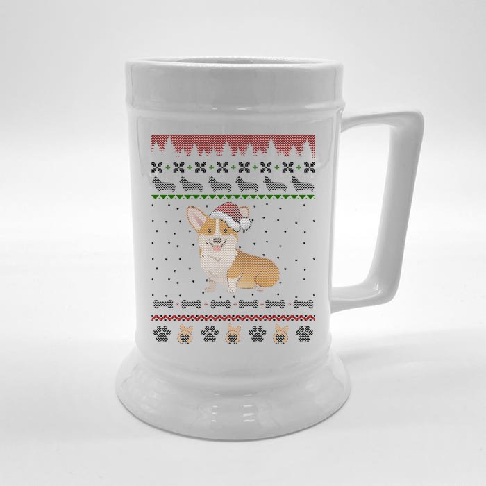 Cute Corgi Ugly Christmas Sweater Design Front & Back Beer Stein