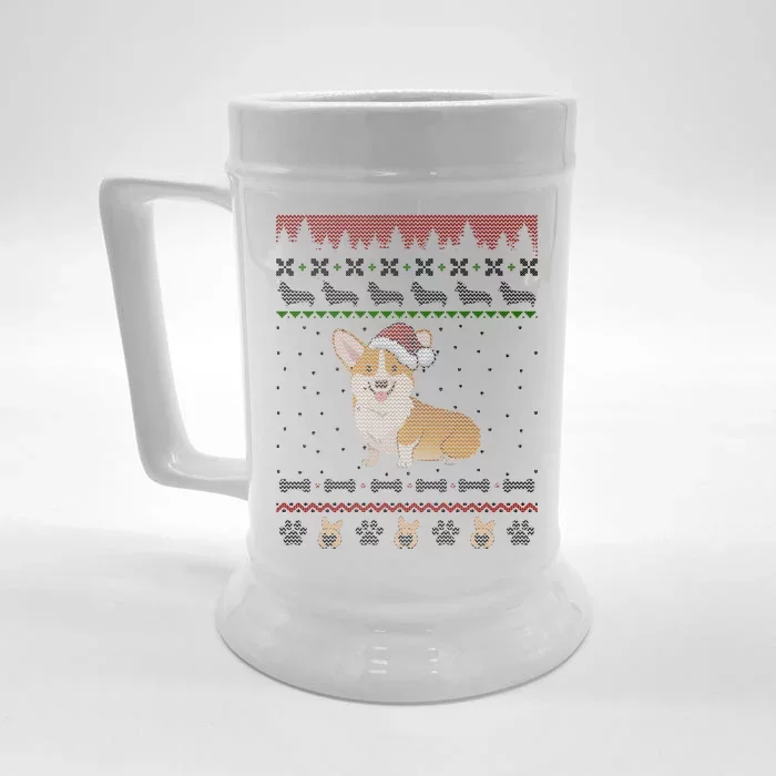 Cute Corgi Ugly Christmas Sweater Design Front & Back Beer Stein