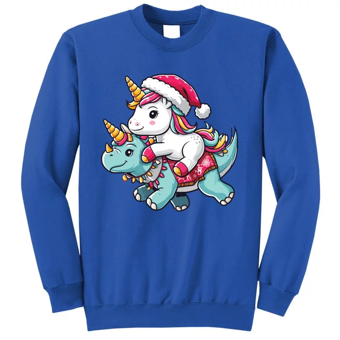 Cute Christmas Unicorn Santa Hat Riding Triceratops Xmas Cool Gift Tall Sweatshirt