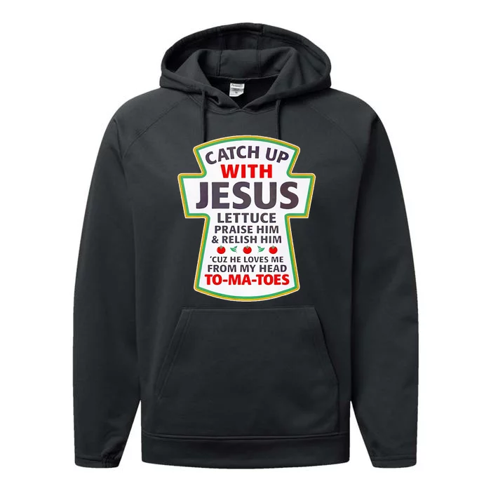 Christian Catch Up With Jesus Ketchup Funny Tomato Performance Fleece Hoodie