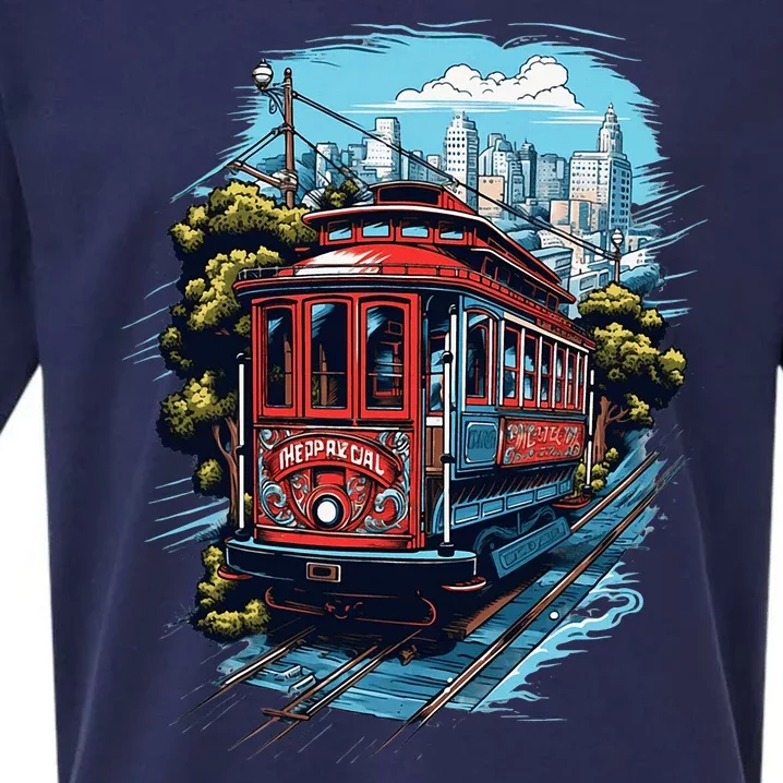 California City View San Francisco Cable Car Sf Sightseeing Sueded Cloud Jersey T-Shirt