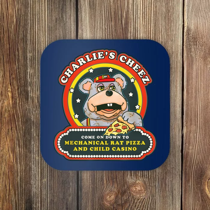 Charlies Cheez Vintage Mechanical Rat Pizza And Child Casino Funny Mouse Coaster