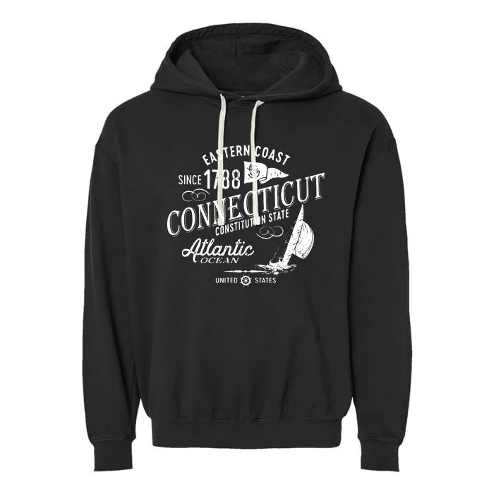 Connecticut Ct Vintage Nautical Sailing Design Garment-Dyed Fleece Hoodie