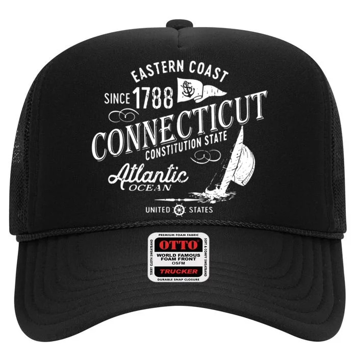 Connecticut Ct Vintage Nautical Sailing Design High Crown Mesh Trucker Hat