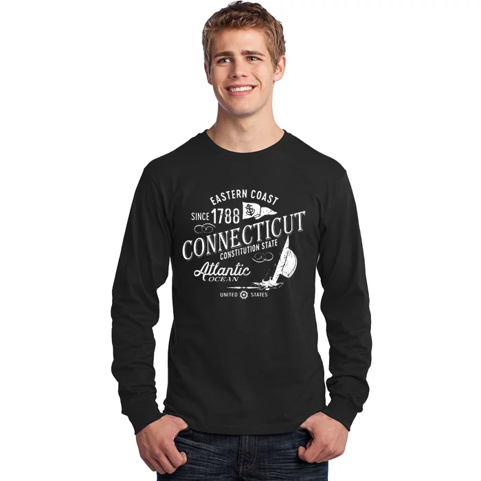 Connecticut Ct Vintage Nautical Sailing Design Long Sleeve Shirt