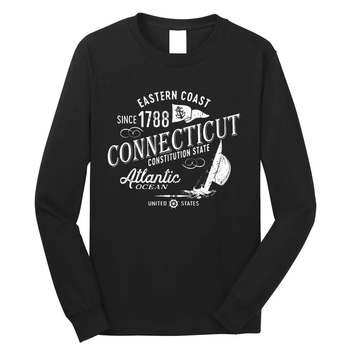 Connecticut Ct Vintage Nautical Sailing Design Long Sleeve Shirt