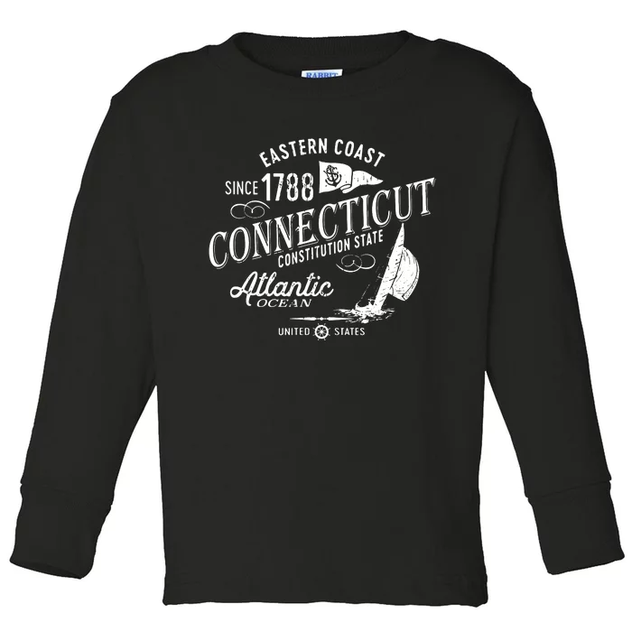 Connecticut Ct Vintage Nautical Sailing Design Toddler Long Sleeve Shirt