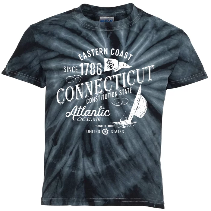 Connecticut Ct Vintage Nautical Sailing Design Kids Tie-Dye T-Shirt