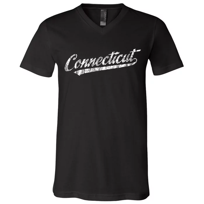 Connecticut Ct Vintage Sports Script Retro V-Neck T-Shirt