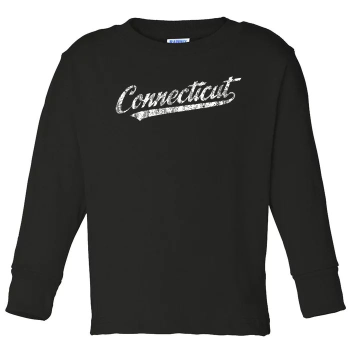 Connecticut Ct Vintage Sports Script Retro Toddler Long Sleeve Shirt