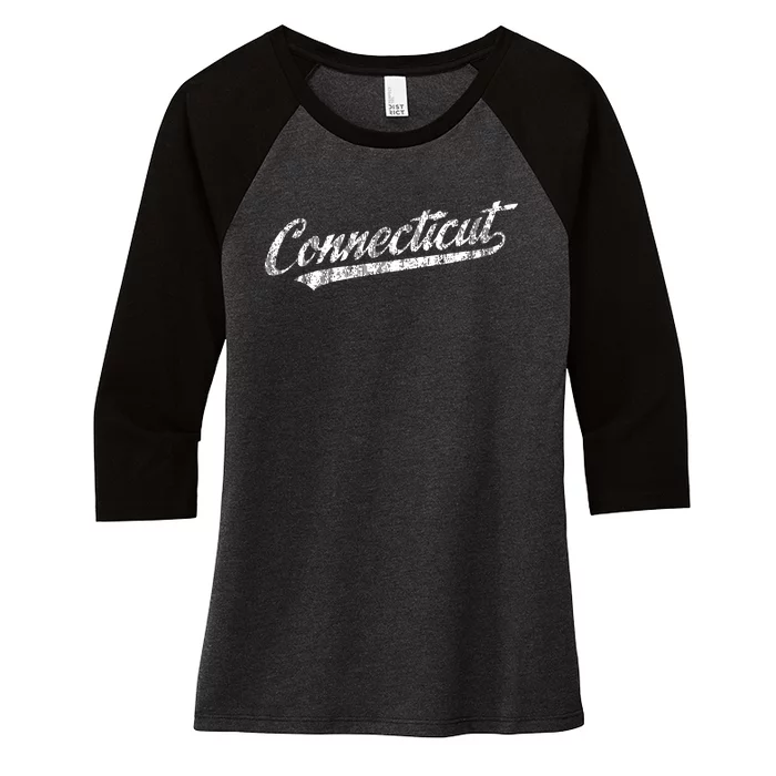 Connecticut Ct Vintage Sports Script Retro Women's Tri-Blend 3/4-Sleeve Raglan Shirt