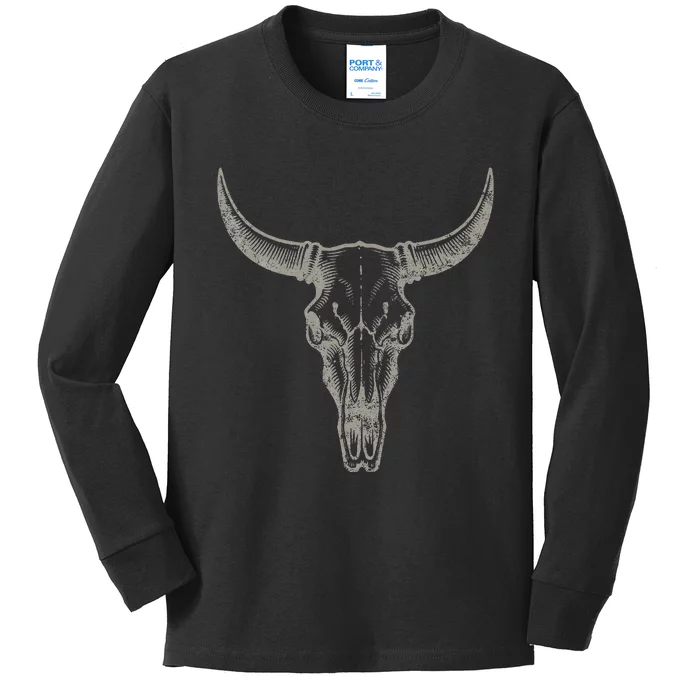 Cowgirl Cowboy Vintage Women Western Cow Skull Kids Long Sleeve Shirt