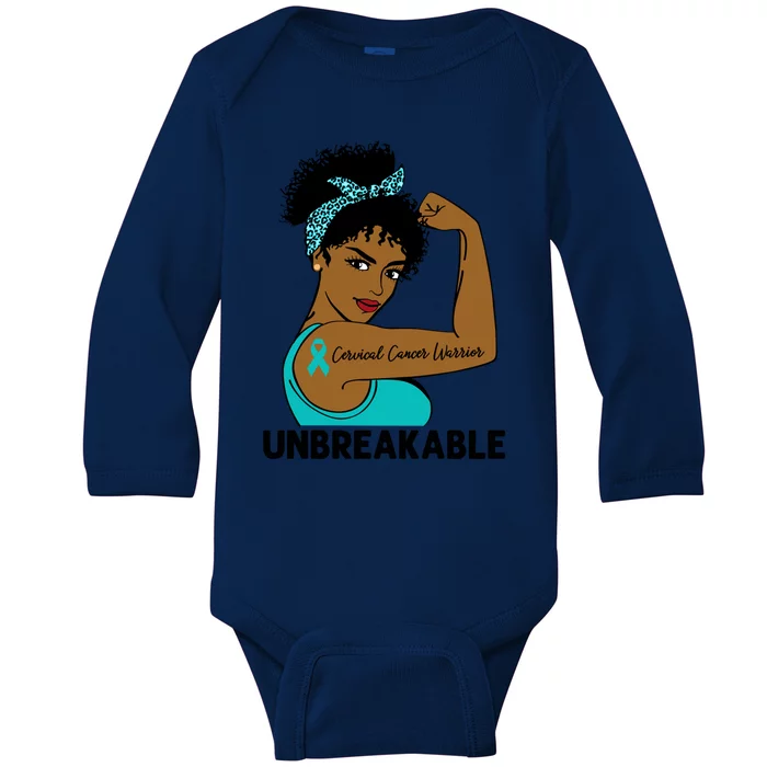 Cervical Cancer Warrior Black Unbreakable Awareness Meaningful Gift Baby Long Sleeve Bodysuit