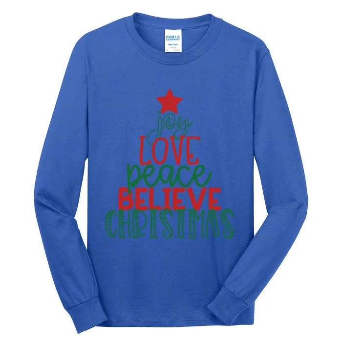 Cute Christmas Word Tree Joy Love Peace Believe Gift Mom Her Gift Tall Long Sleeve T-Shirt