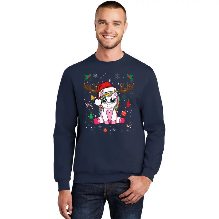 Cute Christmas Women Xmas Unicorn Deer Christmas Tall Sweatshirt