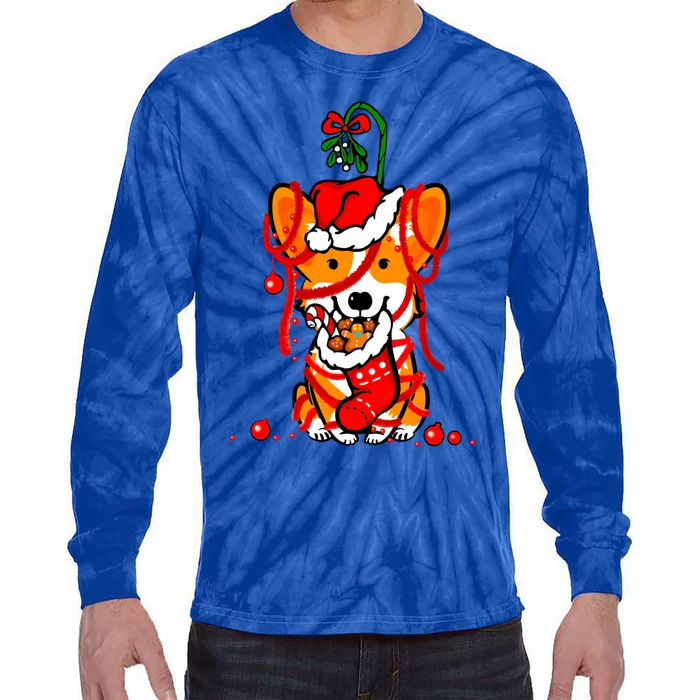 Cute Christmas Welsh Corgi Santa Hat Xmas Design Cool Gift Tie-Dye Long Sleeve Shirt