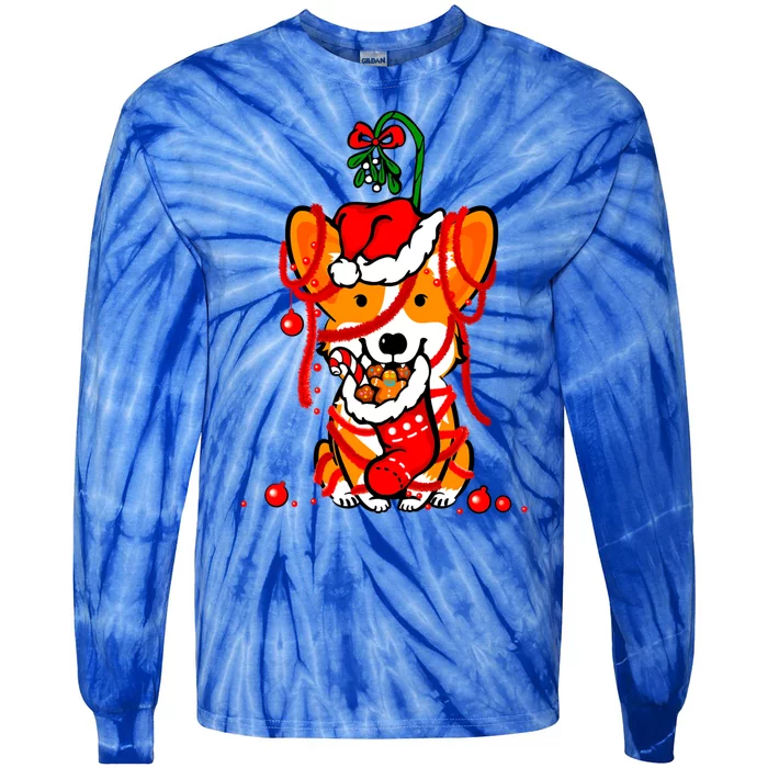 Cute Christmas Welsh Corgi Santa Hat Xmas Design Cool Gift Tie-Dye Long Sleeve Shirt