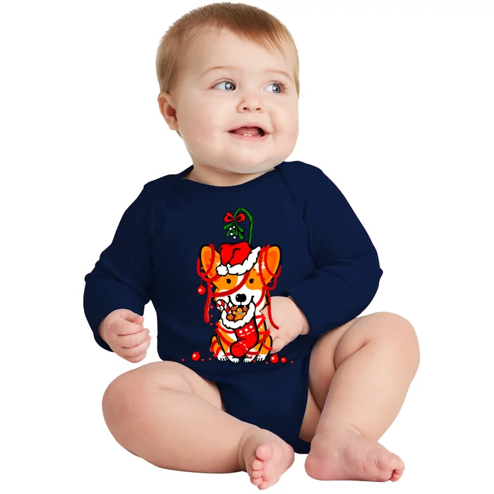 Cute Christmas Welsh Corgi Santa Hat Xmas Design Cool Gift Baby Long Sleeve Bodysuit