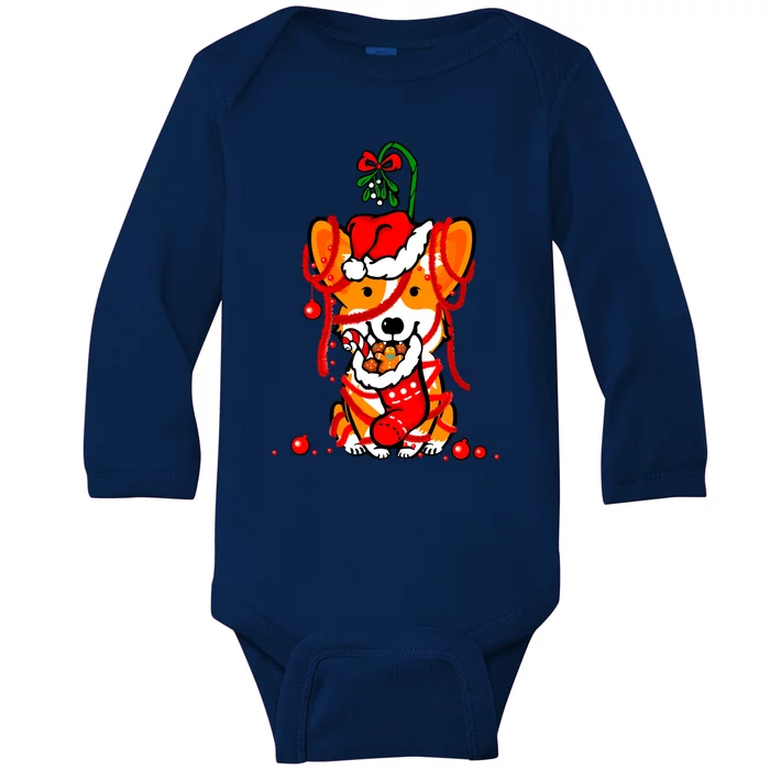 Cute Christmas Welsh Corgi Santa Hat Xmas Design Cool Gift Baby Long Sleeve Bodysuit