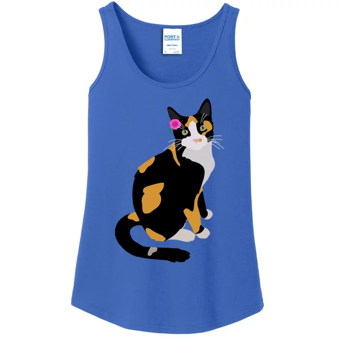 Calico Cat With Pink Flower Calico Mom Cat Lover Meaningful Gift Ladies Essential Tank