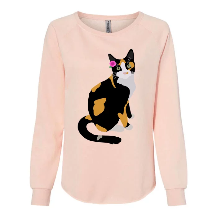 Calico Cat With Pink Flower Calico Mom Cat Lover Meaningful Gift Womens California Wash Sweatshirt