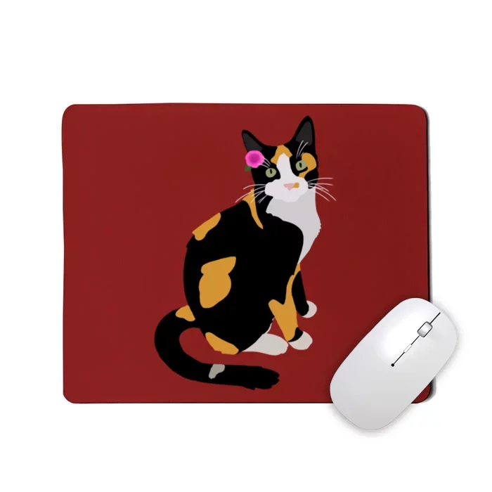 Calico Cat With Pink Flower Calico Mom Cat Lover Mousepad