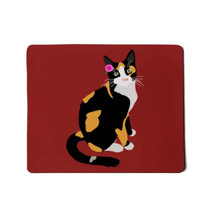 Calico Cat With Pink Flower Calico Mom Cat Lover Mousepad