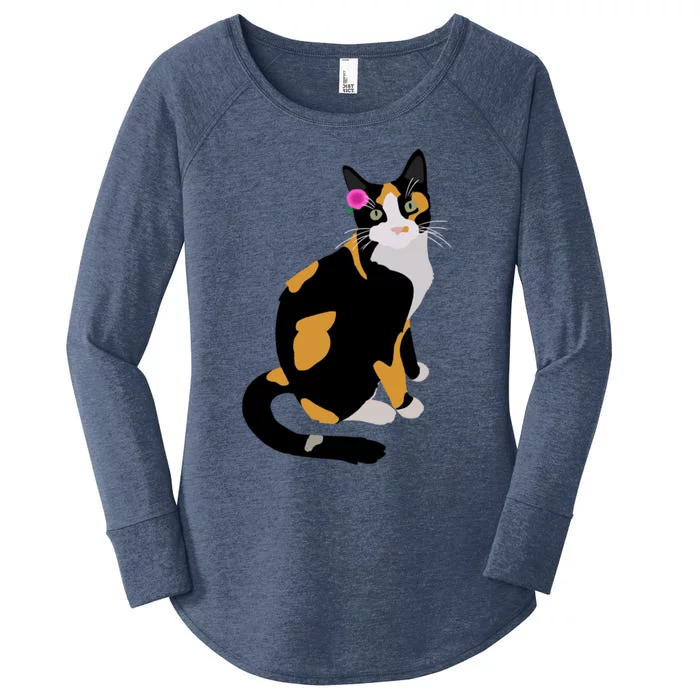 Calico Cat With Pink Flower Calico Mom Cat Lover Women's Perfect Tri Tunic Long Sleeve Shirt