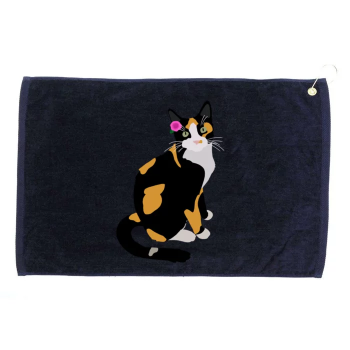 Calico Cat With Pink Flower Calico Mom Cat Lover Grommeted Golf Towel