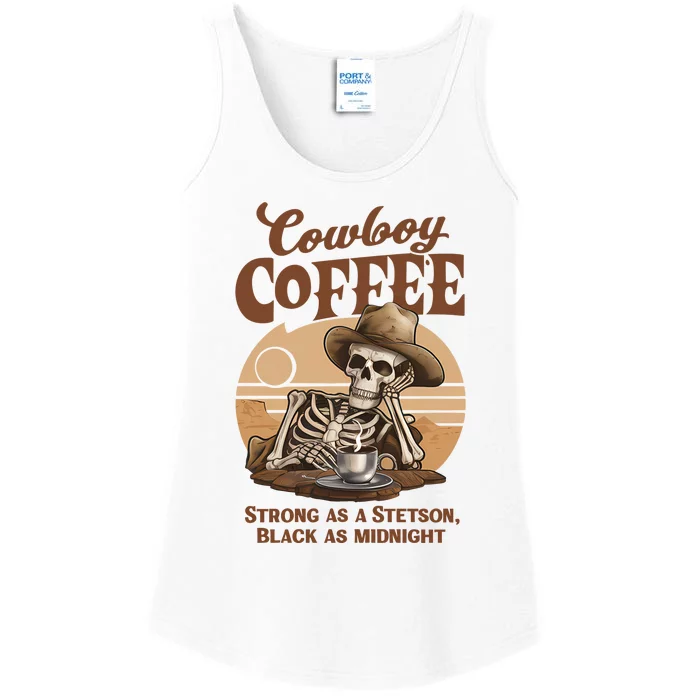 Cowboy Coffee Western Country Skeleton In A Stetson Hat Funny Ladies Essential Tank