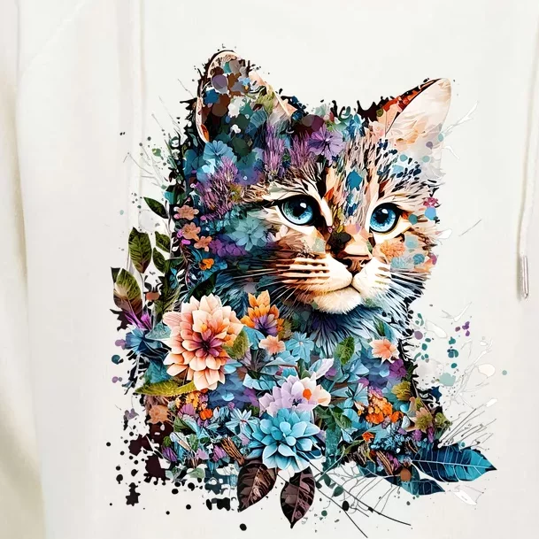 Cute Cat With Flowers Cat Garden Cats Kitty Wildflower Womens Funnel Neck Pullover Hood