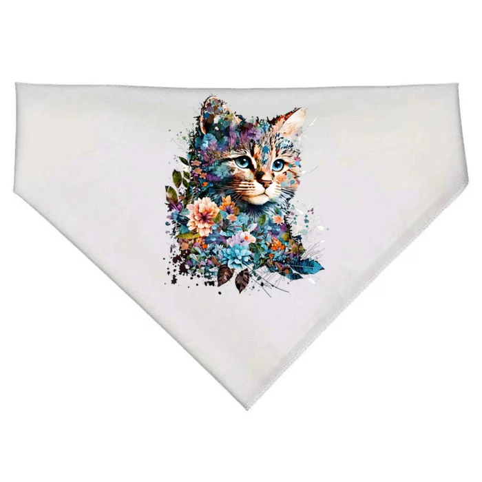 Cute Cat With Flowers Cat Garden Cats Kitty Wildflower USA-Made Doggie Bandana