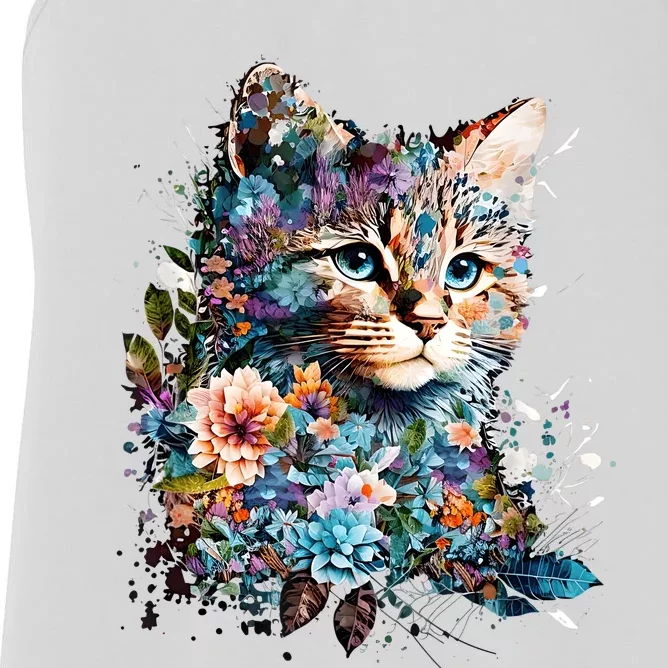 Cute Cat With Flowers Cat Garden Cats Kitty Wildflower Women's Racerback Tank