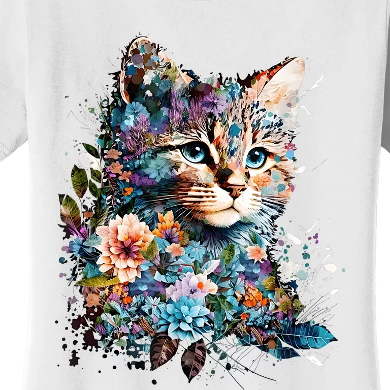 Cute Cat With Flowers Cat Garden Cats Kitty Wildflower Women's T-Shirt