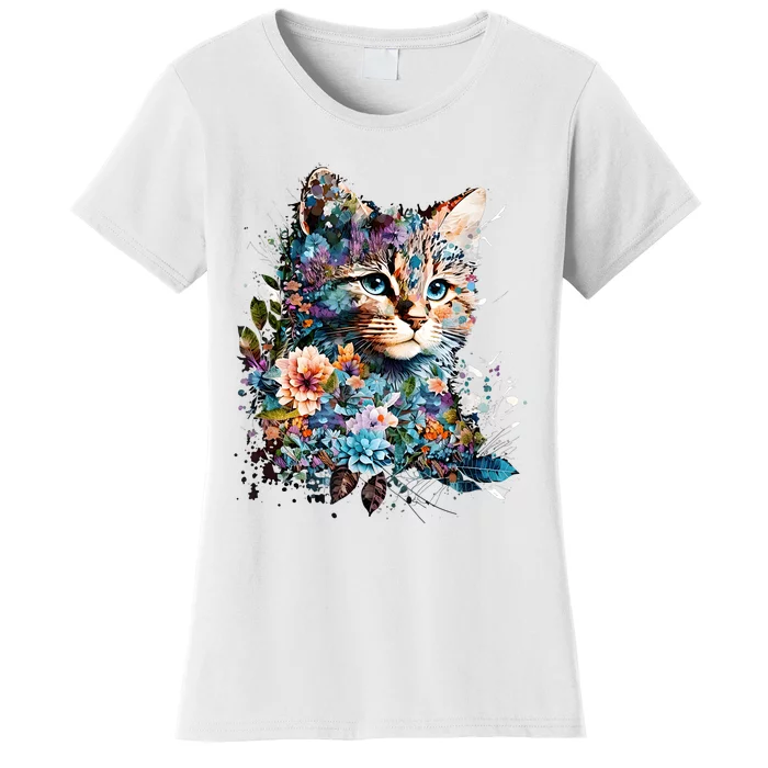 Cute Cat With Flowers Cat Garden Cats Kitty Wildflower Women's T-Shirt