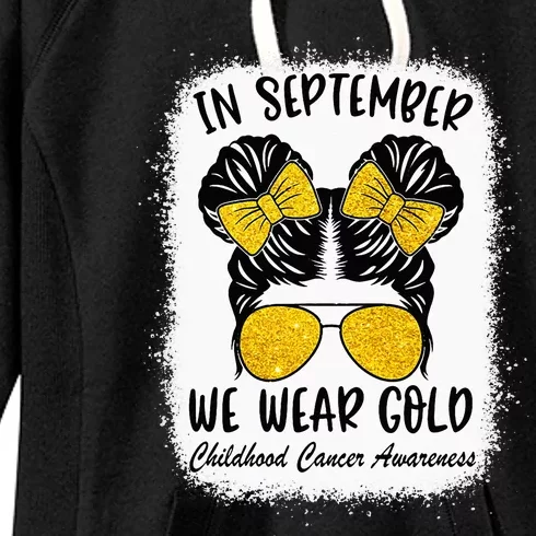 Childhood Cancer Warrior In September We Wear Gold Messy Bun Women's Fleece Hoodie