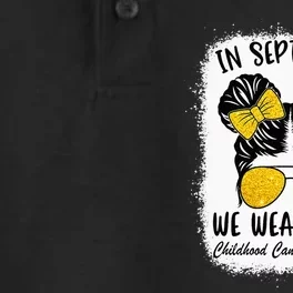 Childhood Cancer Warrior In September We Wear Gold Messy Bun Dry Zone Grid Performance Polo