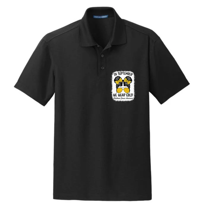 Childhood Cancer Warrior In September We Wear Gold Messy Bun Dry Zone Grid Performance Polo