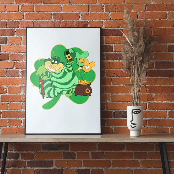 Cheshire Cat With Shamrock Cat St Patrick's Day Lucky Clovers Poster