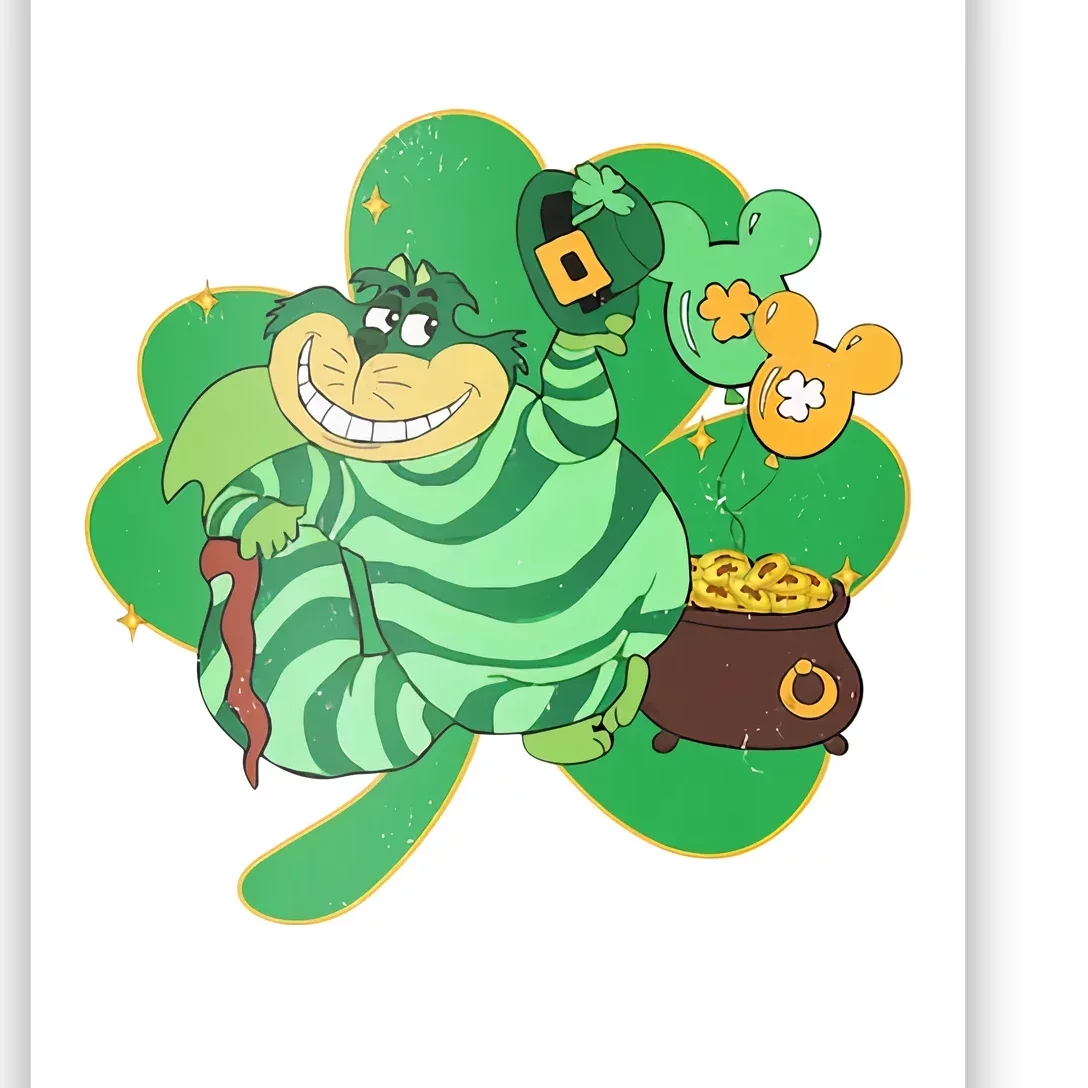 Cheshire Cat With Shamrock Cat St Patrick's Day Lucky Clovers Poster