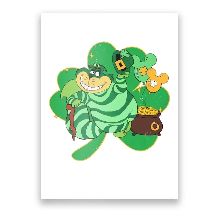 Cheshire Cat With Shamrock Cat St Patrick's Day Lucky Clovers Poster