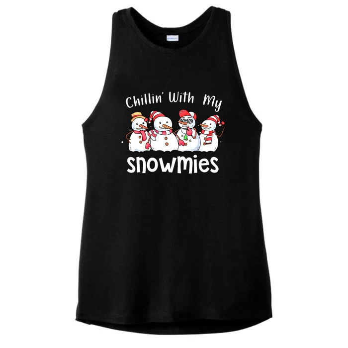 Cute Chillin With My Snowmies Christmas Pajamas Snowman Xmas Gift Ladies Tri-Blend Wicking Tank