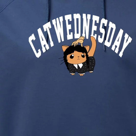 Cute Cat Wednesday And Thing Hand Perfect Gift Idea Performance Fleece Hoodie