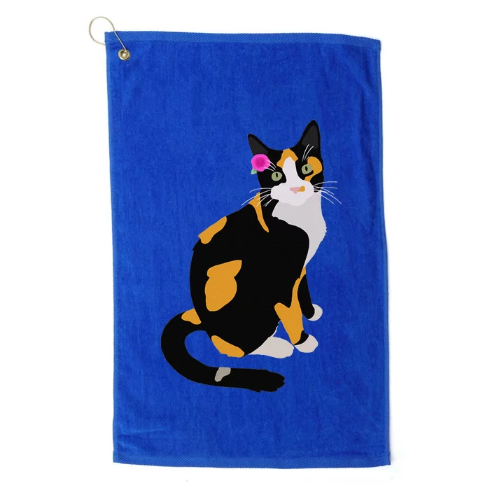 Calico Cat With Pink Flower, Calico Mom, Cat Lover Platinum Collection Golf Towel