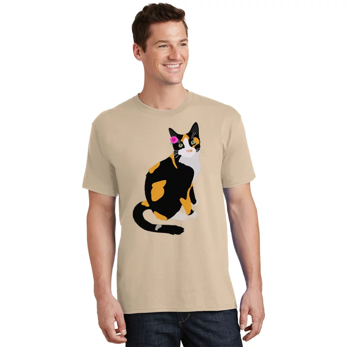 Calico Cat With Pink Flower, Calico Mom, Cat Lover T-Shirt