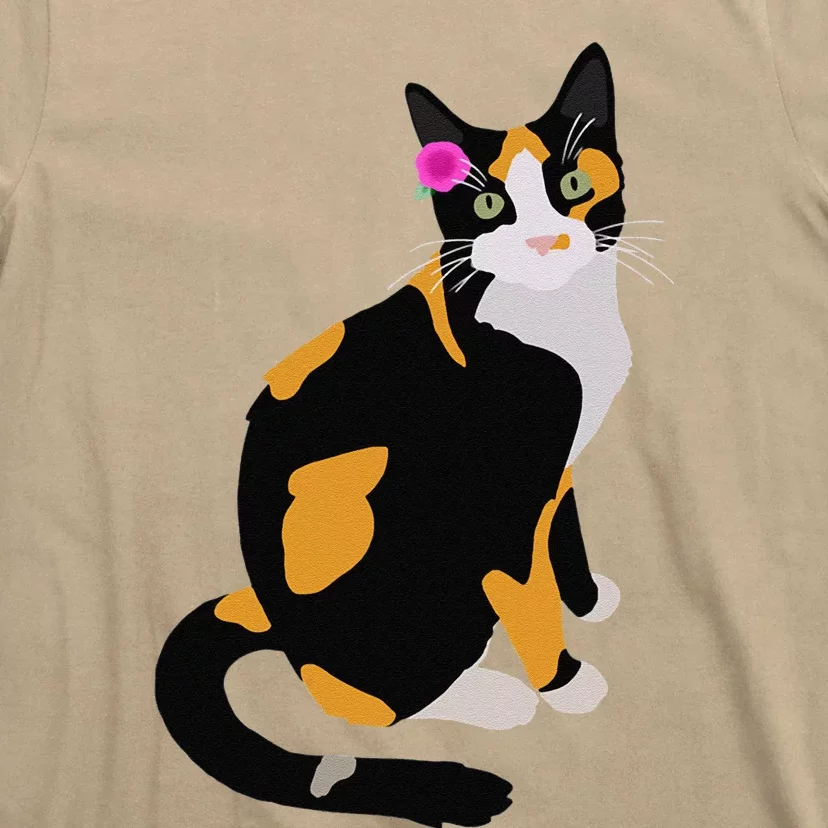 Calico Cat With Pink Flower, Calico Mom, Cat Lover T-Shirt