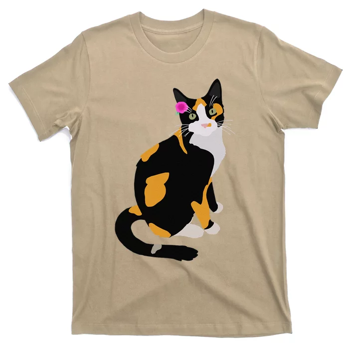 Calico Cat With Pink Flower, Calico Mom, Cat Lover T-Shirt