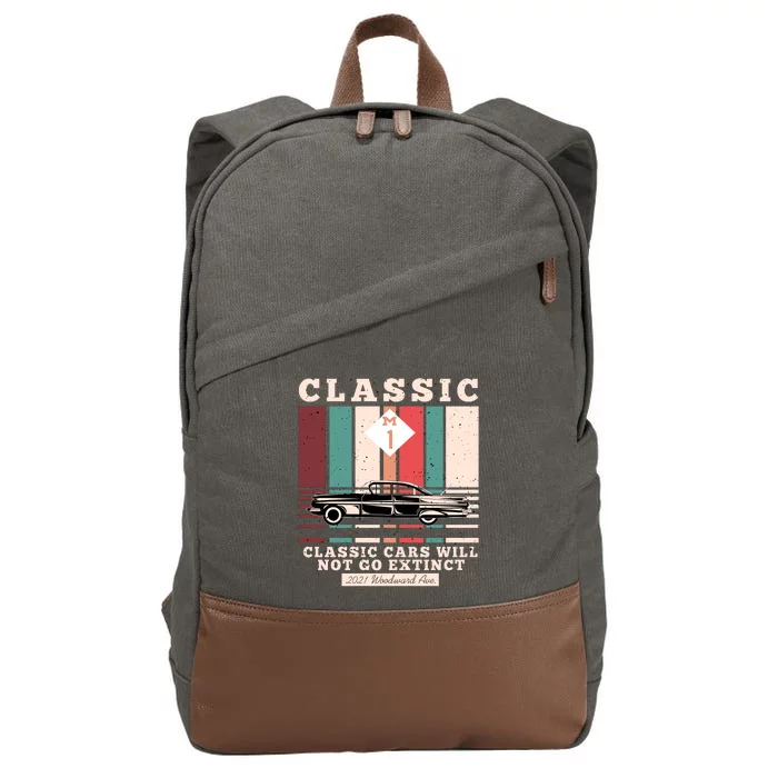 Classic Cars Will Not Go Extinct 2021 Woodward Ave M1 Cotton Canvas Backpack